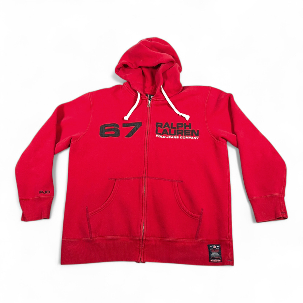 Polo by Ralph Lauren Red Full-Zip Hoodie with 67 Chest Graphic